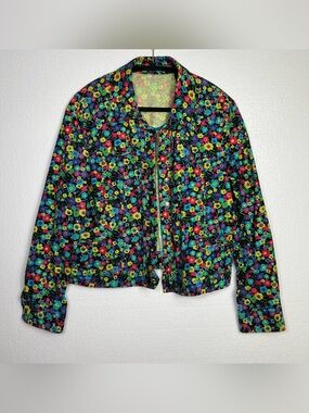 Vintage Liz Claiborne floral print cotton jacket colorful button front size L p